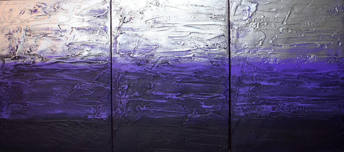 Abstract Landscape Painting By Stuart Wright, 54 X 24", Purple Triptych, Original Artwork