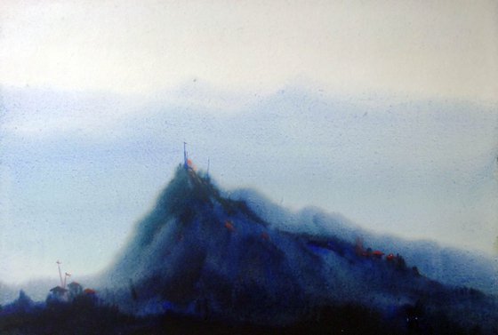 Mysterious Himalayan Mountain Landscape - Watercolor on Paper Painting