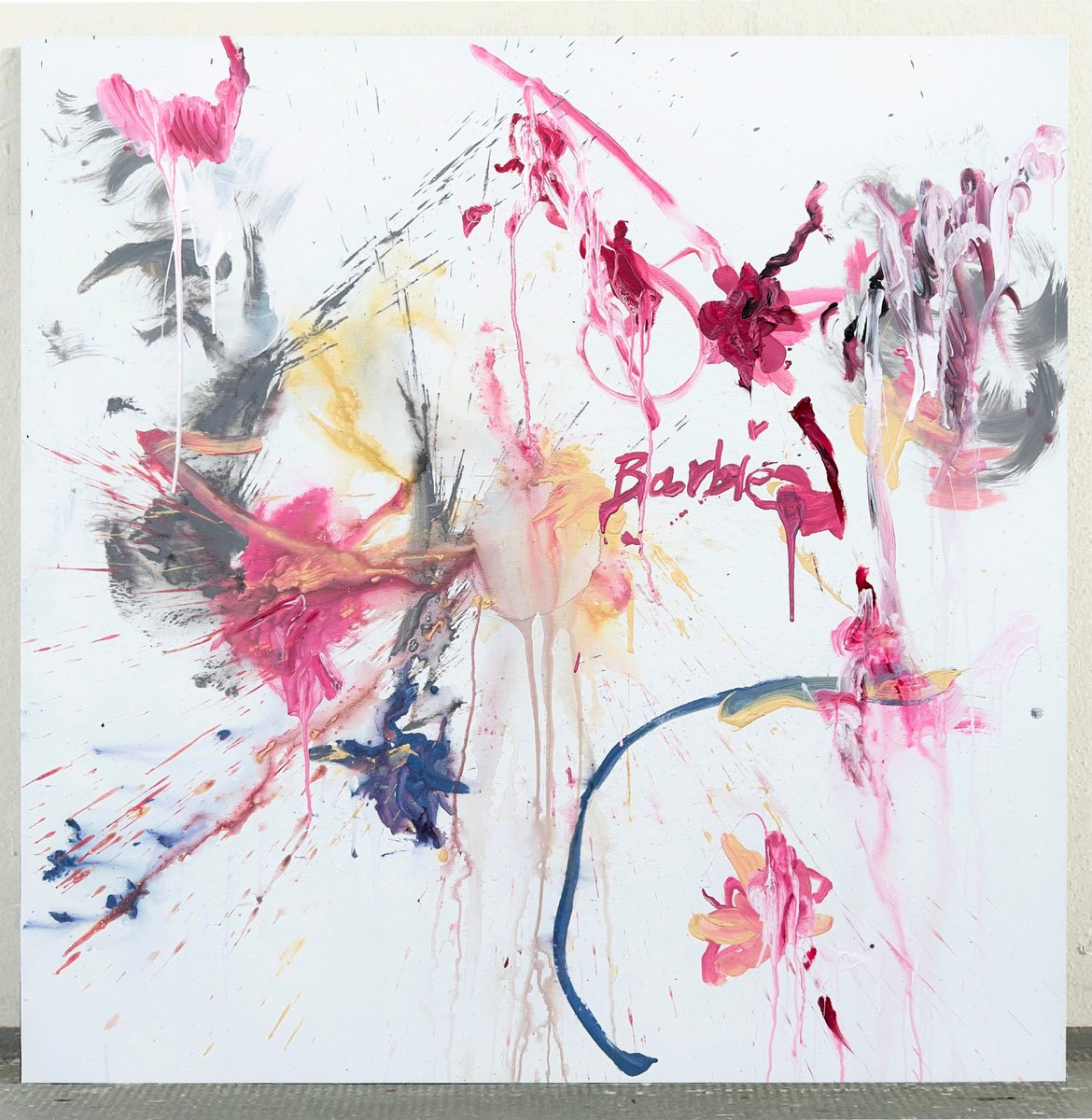 Impressionistic Abstract Acrylic Painting By Rosi Roys, 47 X 47", Barbie Abstract, Original Artwork