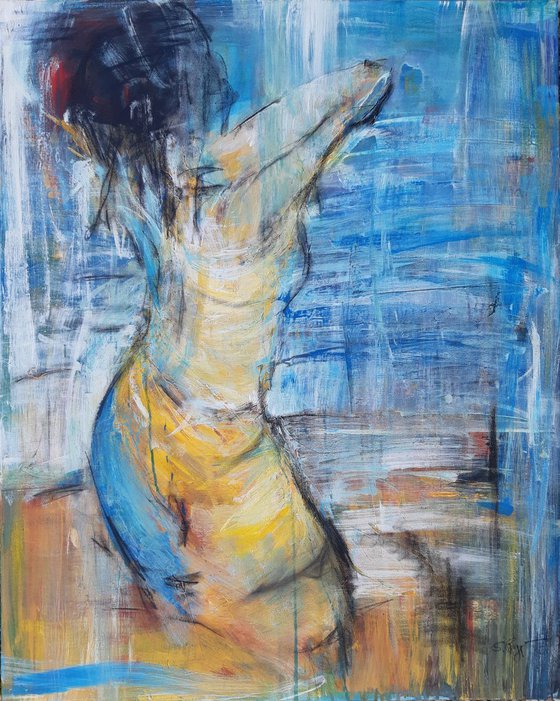 'AT THE BEACH' #2- Abstract figurative artwork - female nude
