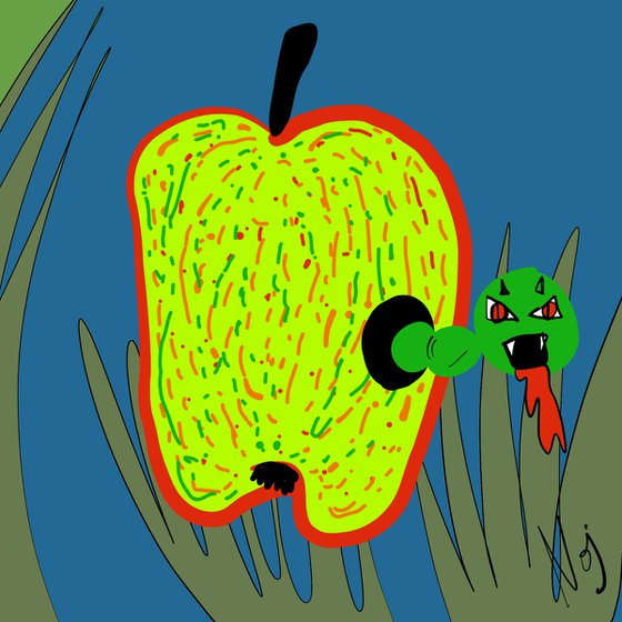 Apple with caterpillar