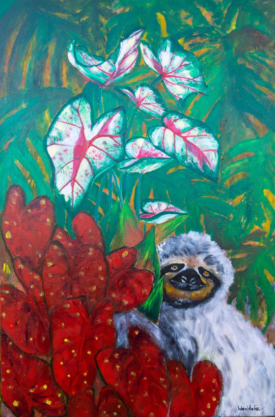 Loving You Slowly (Sloth), Original painting, Ready to hang by WanidaEm