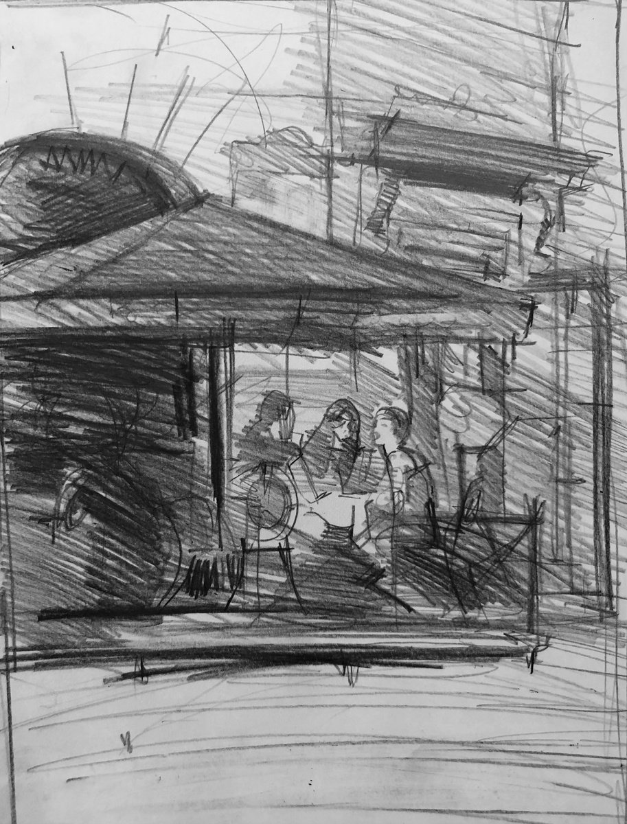 Graphic Portrait Pencil Drawing By Patricia Moskalevich, 8 X 12", Bistro Sketch Vi, Original Artwork