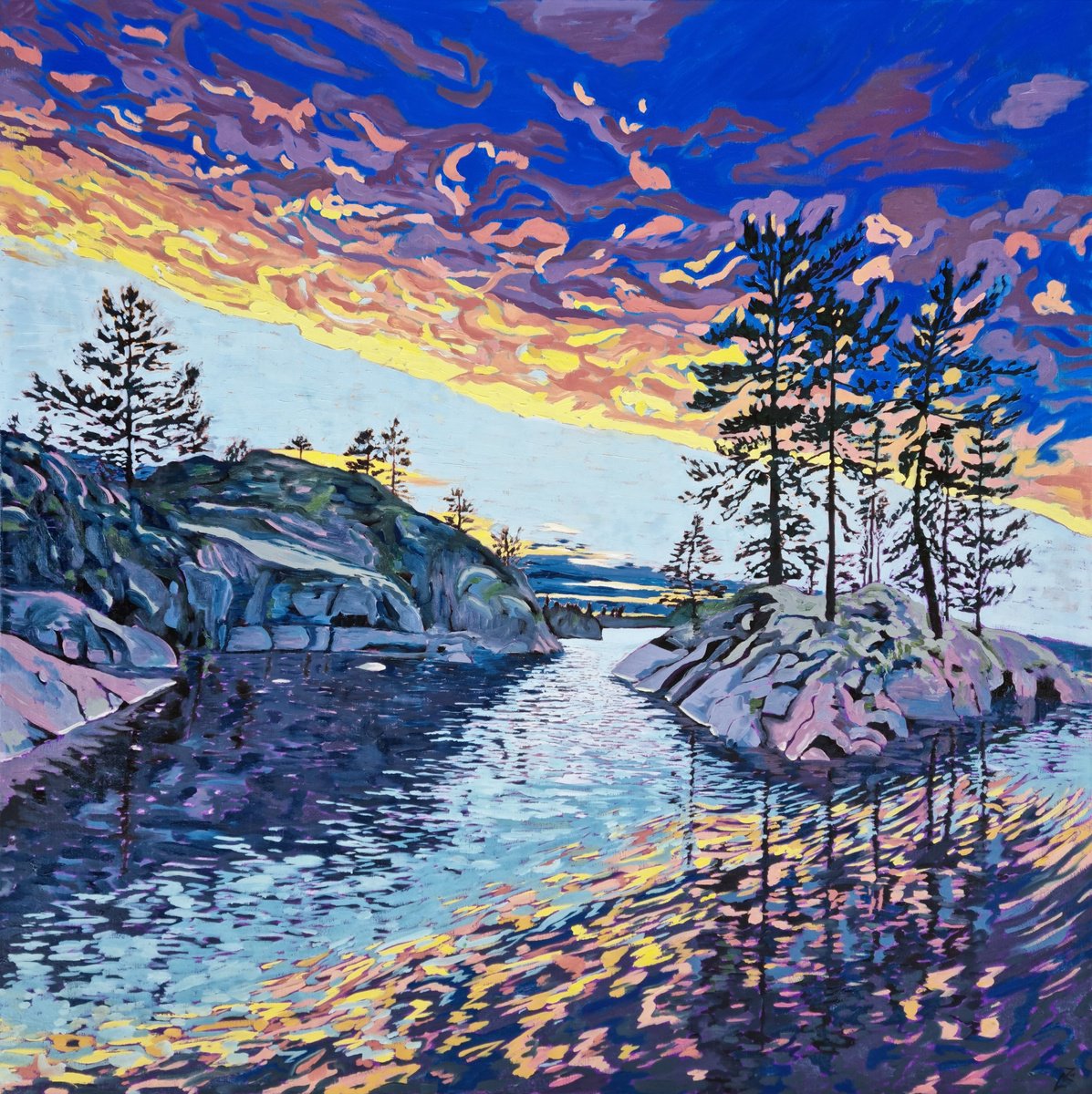 Impressionistic Landscape Oil Painting By Zulfiya Mukhamadeyeva, 35 X 35", Reflection Of Color, Original Artwork