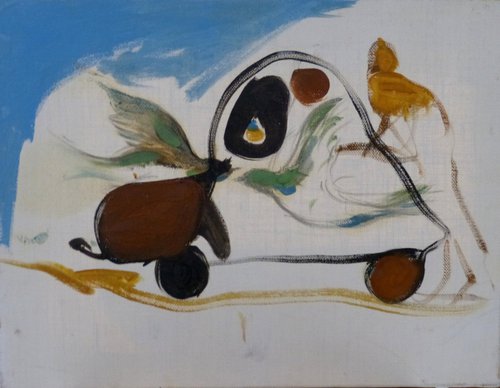 The Bird Car, oil on canvas 25x37 cm, ready to hang by Frederic Belaubre