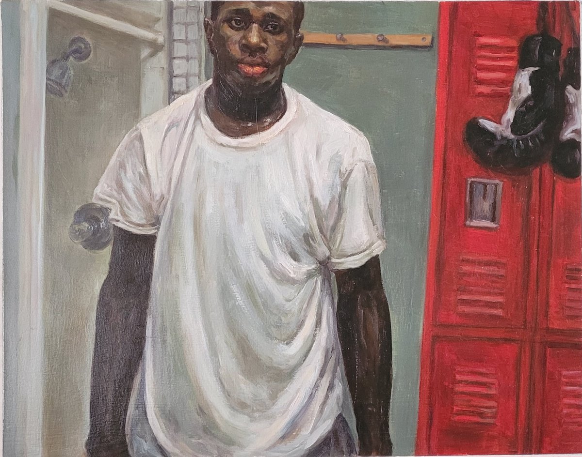 Expressive Portrait Oil Painting By Qi Debrah, 20 X 16", In The Dressing Room, Original Artwork