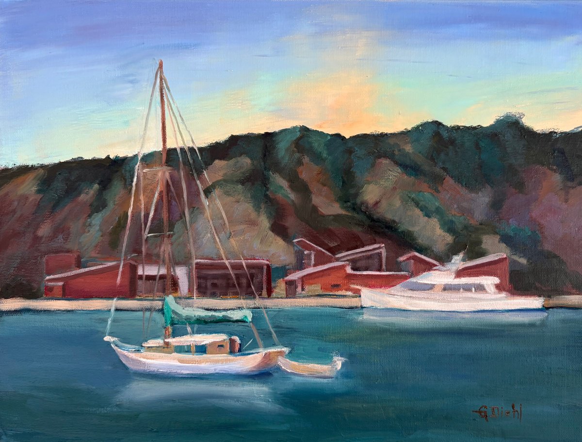 Impressionistic Landscape Oil Painting By Grace Diehl, 12 X 9, Dana Point Day, Original Artwork