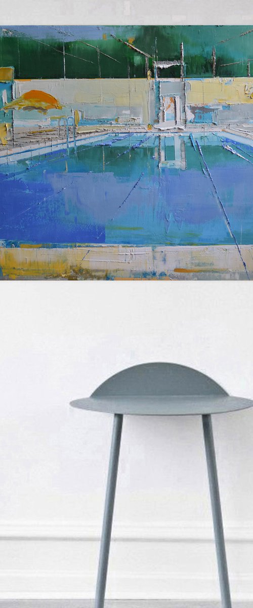 Oil painting, stretched "Pool 01" 100/70cm by Kariko ono