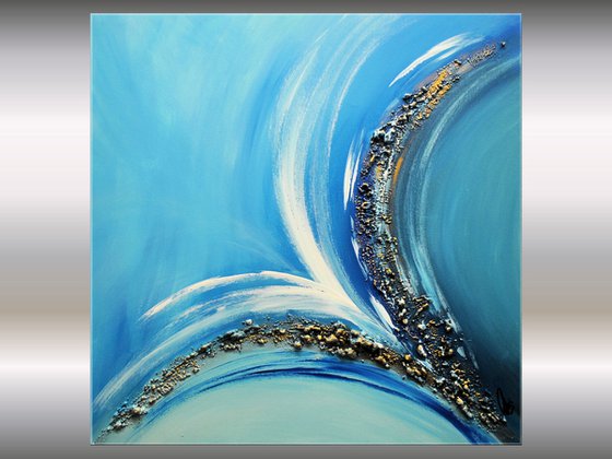 Flight  - abstract acrylic painting canvas wall art blue white gold modern art