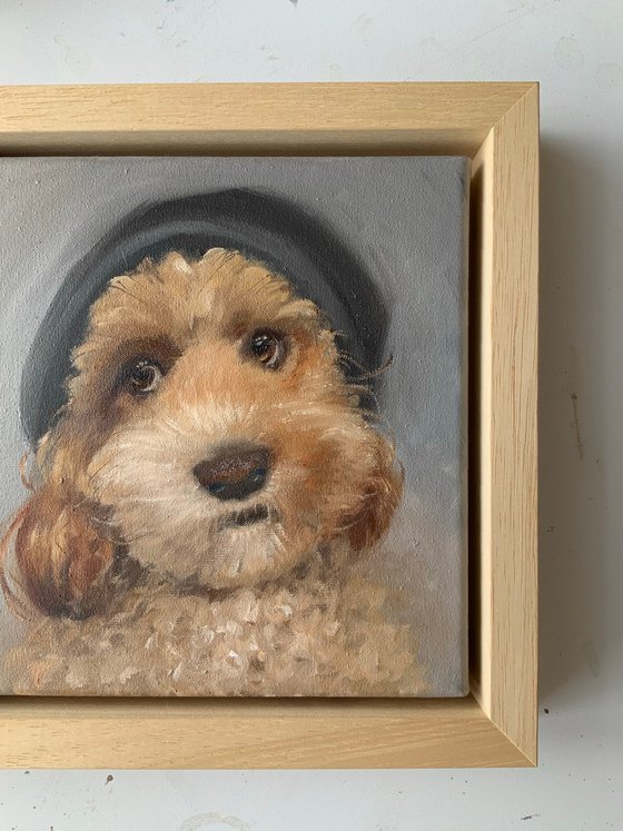 Custom pet portrait in frame