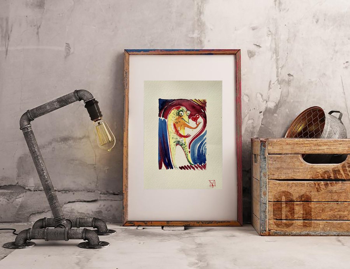 Surrealistic Animal Drawing By Marya, 5 X 7", "Summer 14", Original Artwork