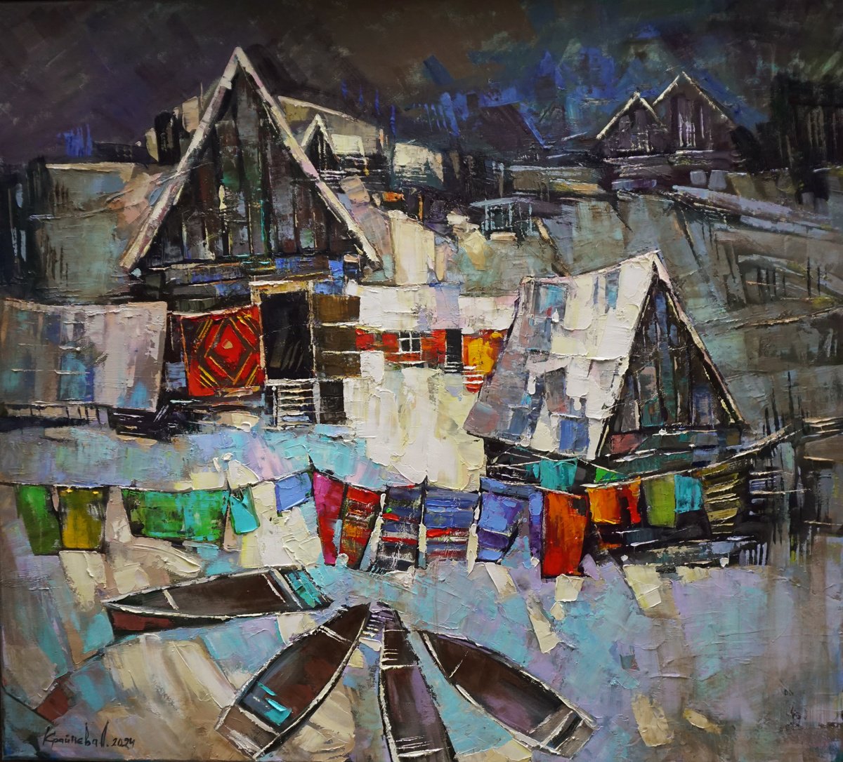 Impressionistic Landscape Oil Painting By Anastasiia Kraineva (Masniuk), 39 X 35, By The Stream, Original Artwork