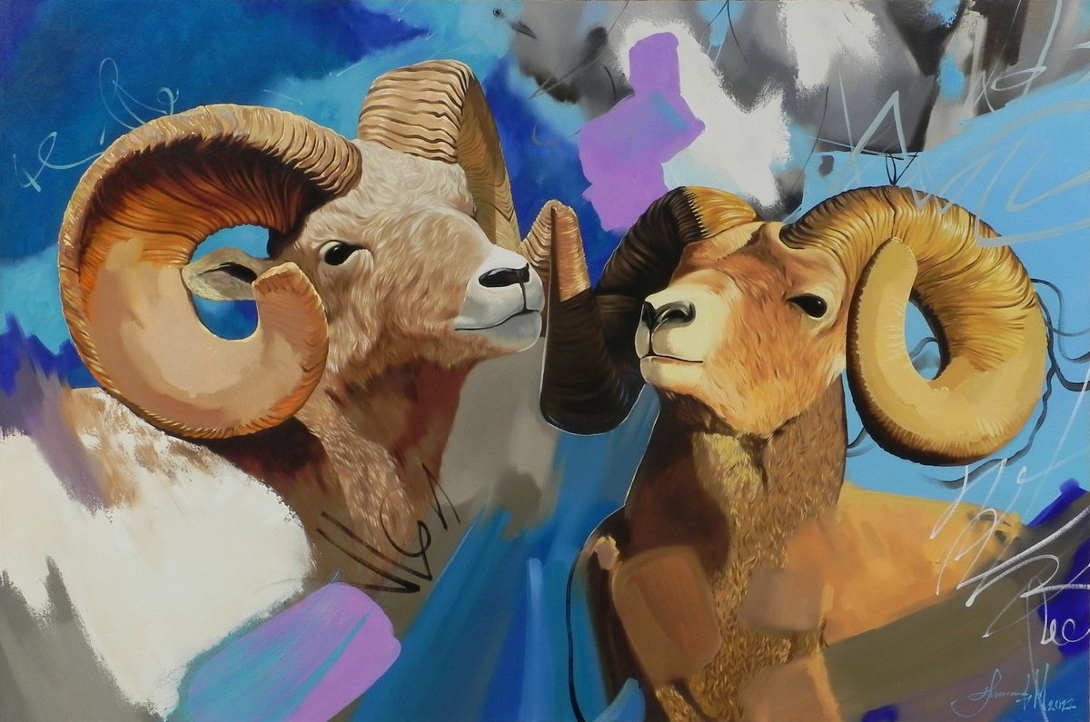 Abstract Animal Oil Painting By Mykhailo Novikov, 47 X 31", "Harmony Of Love", Original Artwork