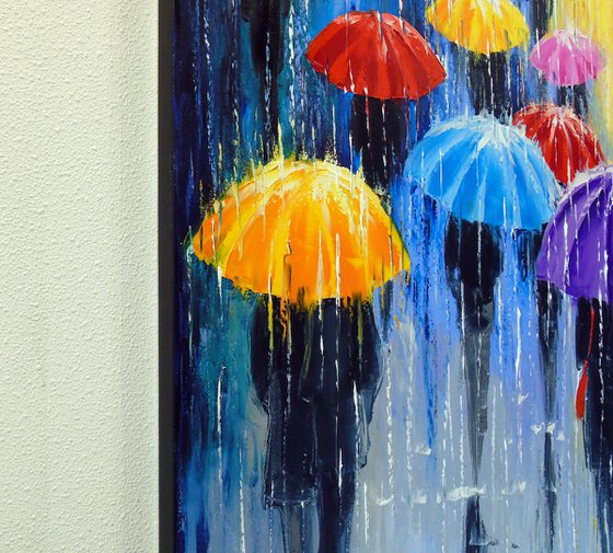 Rain in colorful umbrellas