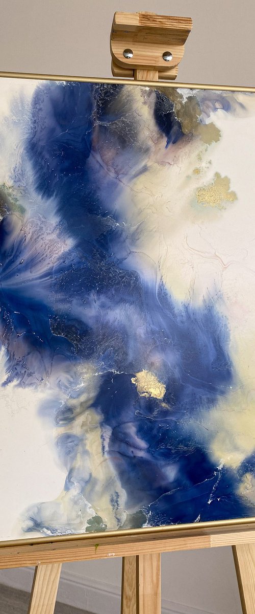 Blue and Gold Abstract Art by Mily Art