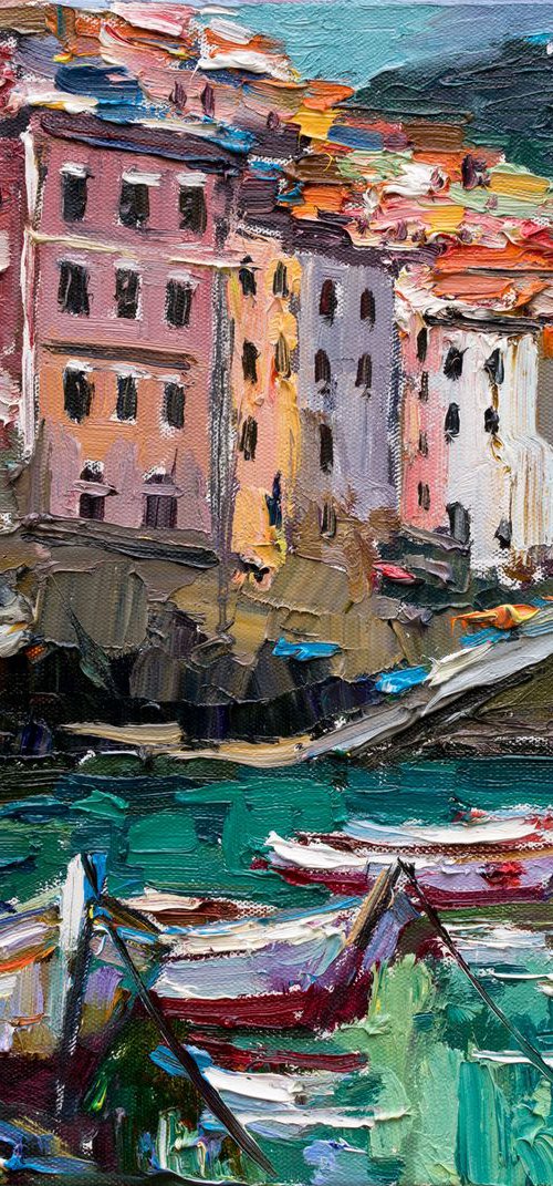Riomaggiore, Cinque terre, Italy - Original oil painting by Anastasiia Valiulina