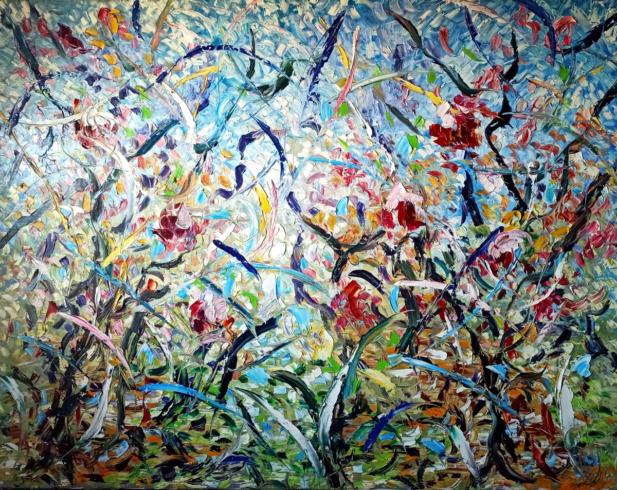 Abstract Oil Painting By Antonino Puliafico, 94 X 71, Sussurri Tra I Rami, Original Artwork