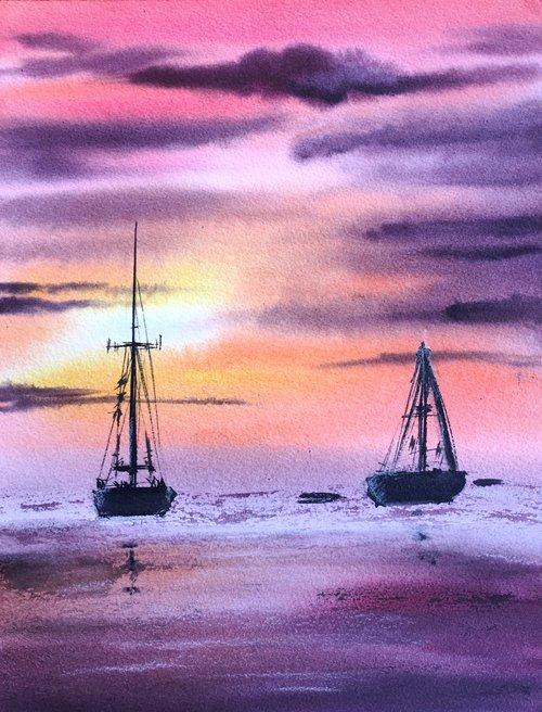 Sunset boats I by Ksenia Lutsenko