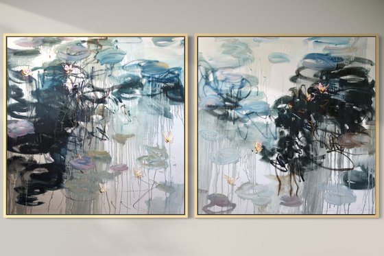 Water Lilies Reflections Diptych