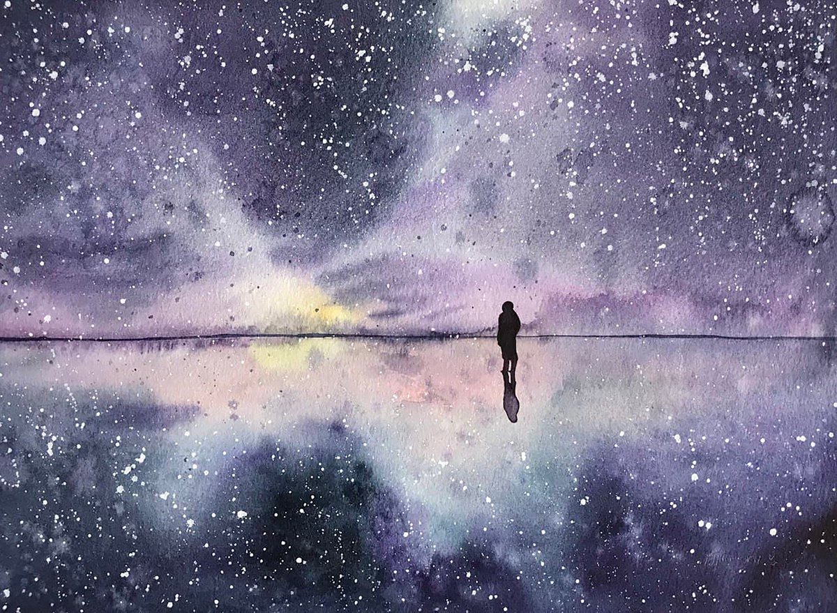 A Silent Walk Along The Horizont - original landscape watercolor by Alona Hryn