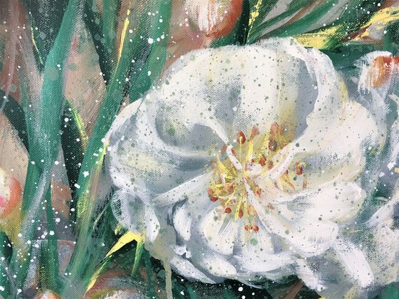 A Wonderful Life - White Camellia- Ready To Hang by HSIN LIN