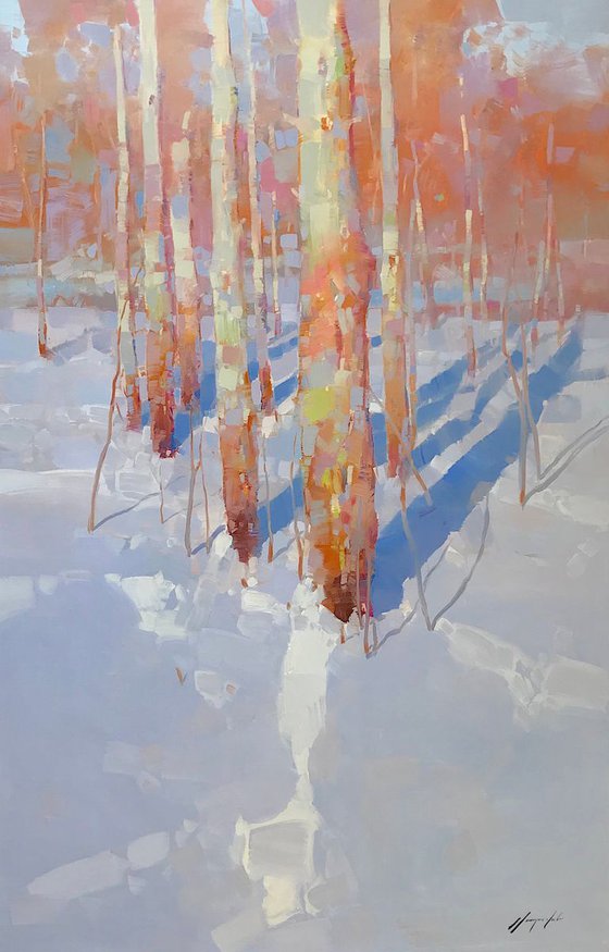 Sunny Winter, Landscape oil painting, Extra Large, Handmade artwork