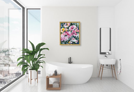 Blooms Of Pink - Framed Floral Painting by Kathy Morton Stanion
