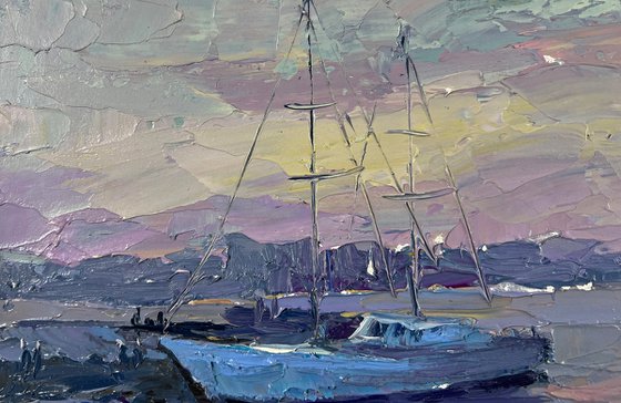 Yacht in the Colors of the Evening Sky