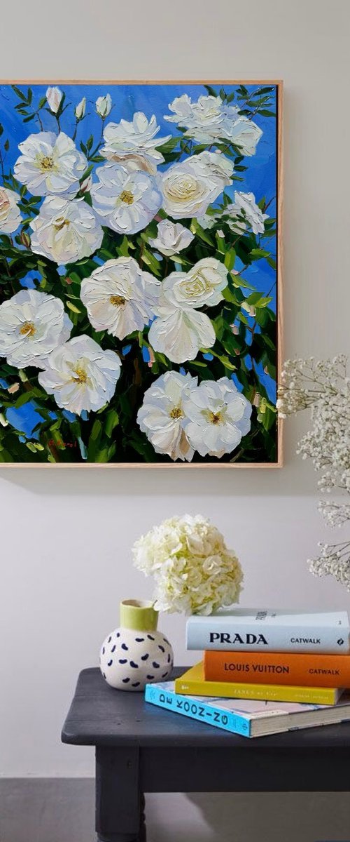 Glowing white roses by Ulyana Korol