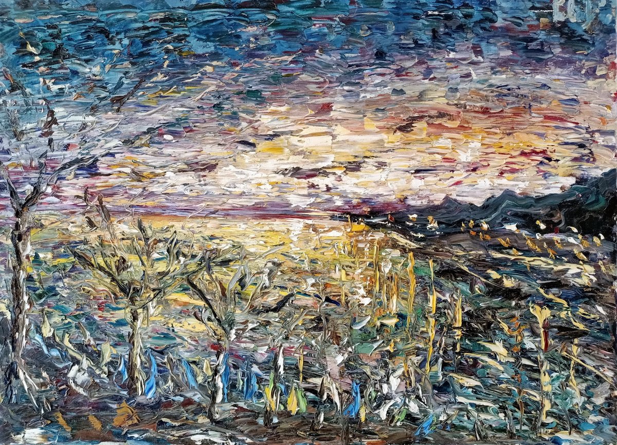 Impressionistic Botanical Oil Painting By Antonino Puliafico, 39 X 28, Alba Nel Golfo, Original Artwork