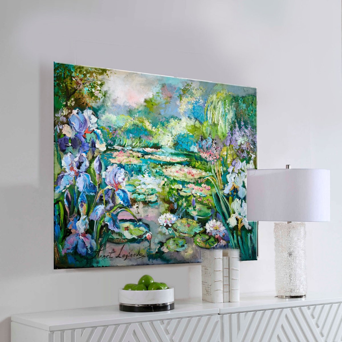 Impressionistic Botanical Painting By Annet Loginova, 28 X 24, Water Lilies Pond, Original Artwork