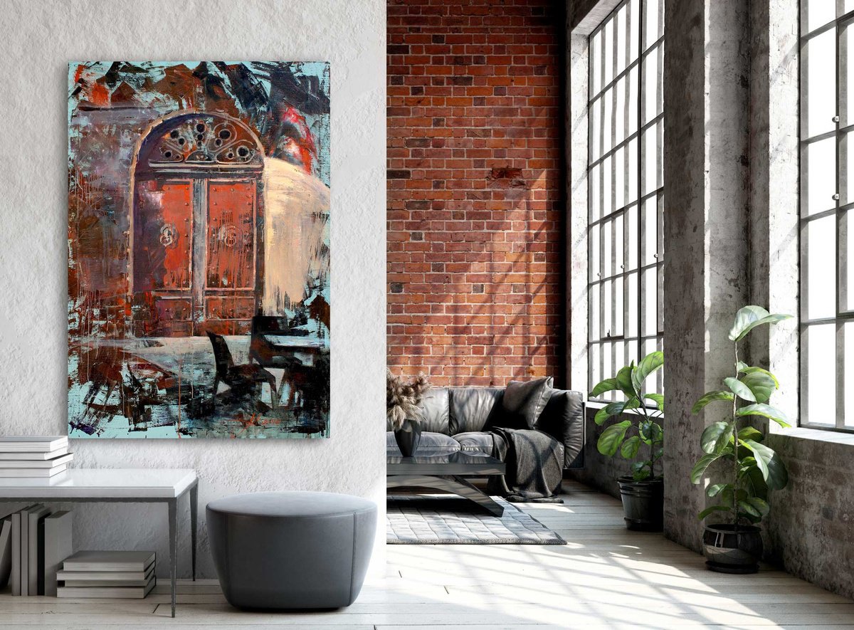 Expressive Cityscapes Oil Painting By Anatoliy Menkiv, 49 X 71, After Coffee, Original Artwork