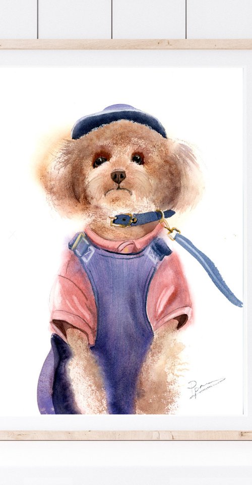 Original Dog in Clothes watercolor Painting by Olga Tchefranov (Shefranov)