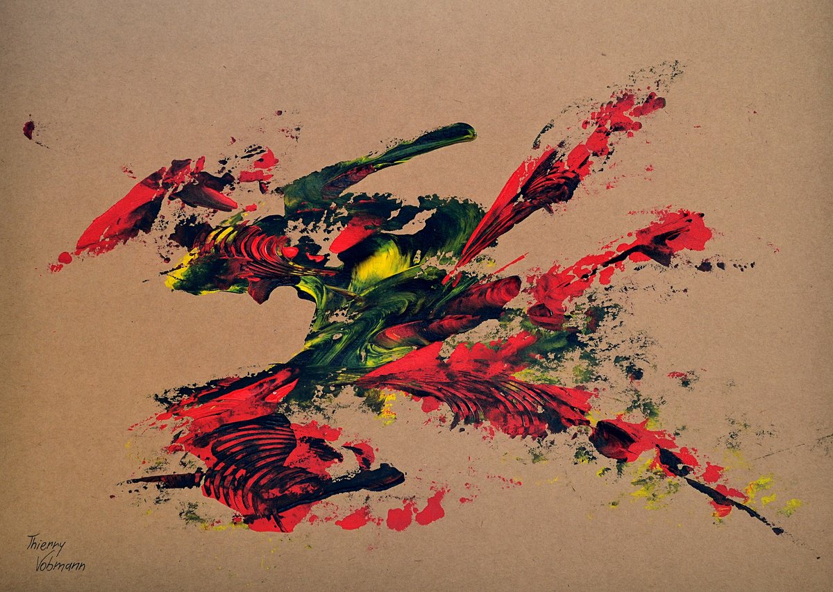 Abstract Acrylic Painting By Thierry Vobmann. Abstract ., 17 X 12", Natural Style 56, Original Artwork