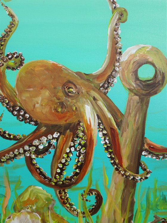 Octopus Acrylic Painting on Canvas 24"x18". Sea Life Modern Art (2020)