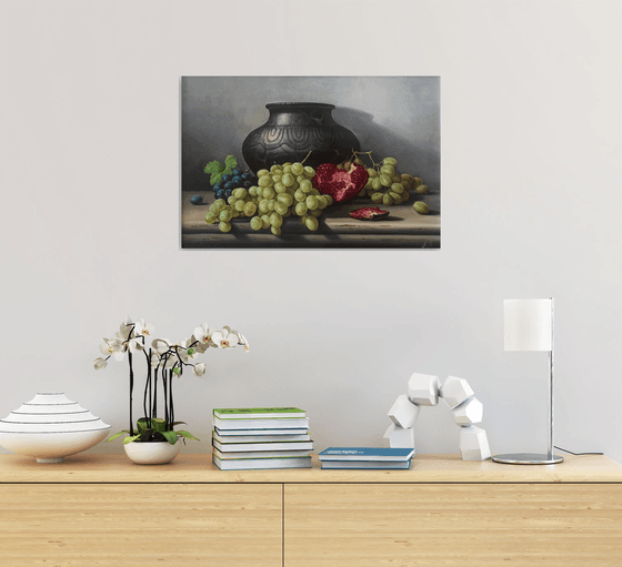 Still life with pitcher and fruits (40x60cm, oil painting, ready to hang)