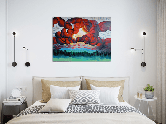 Sunset (90x70cm, cubism, oil painting)