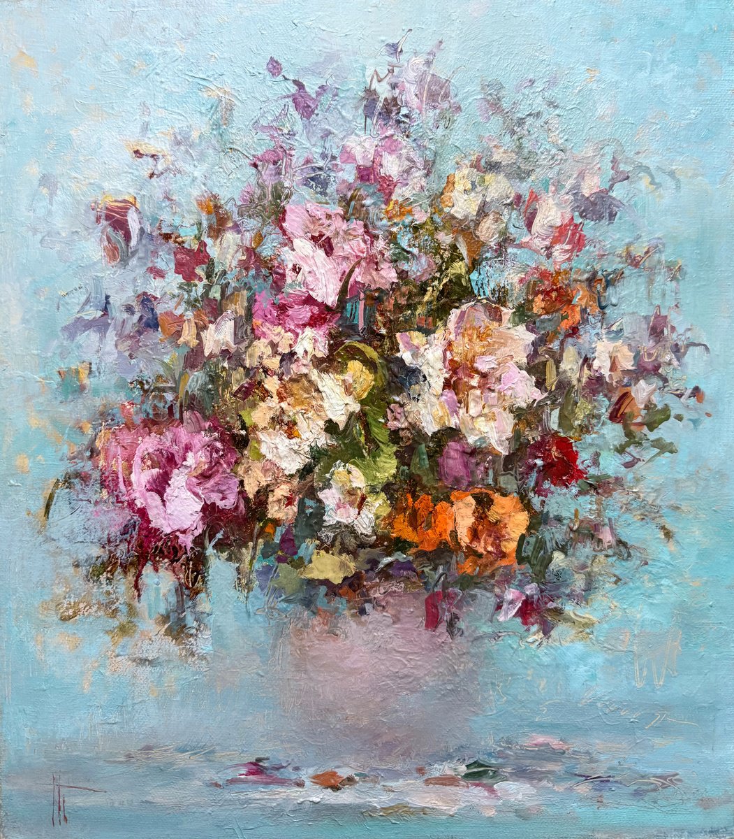 Impressionistic Botanical Oil Painting By Hennadii Penskyi, 14 X 16, Misty, Original Artwork