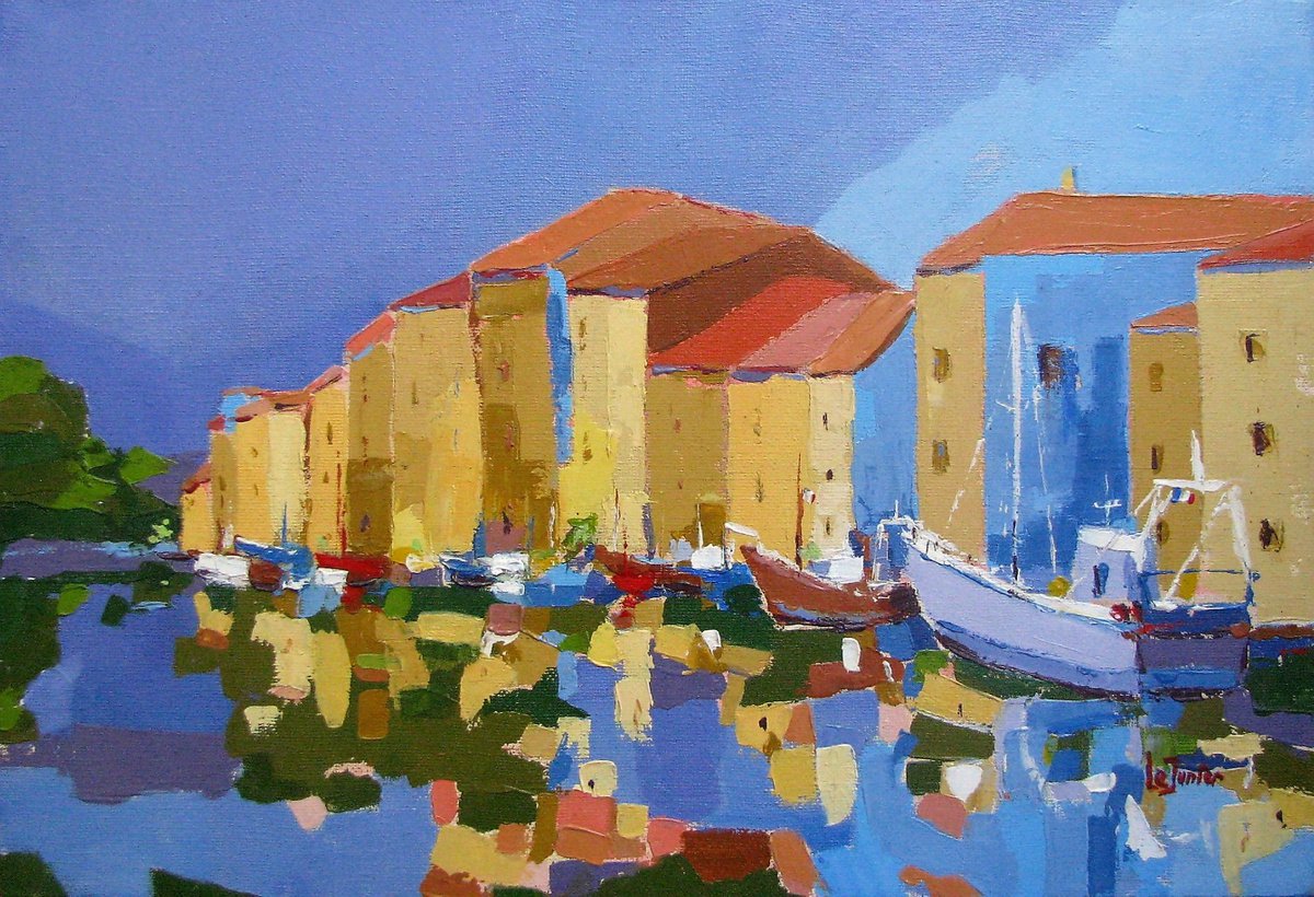 Impressionistic Landscape Oil Painting By Jean-Noel Le Junter, 14 X 9, French Riverside Village, Original Artwork