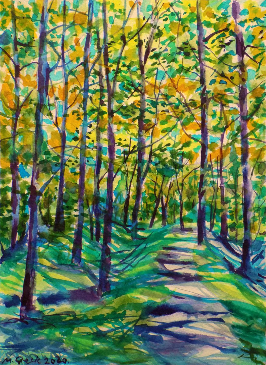Spring forest path Watercolour by Maja Grecic | Artfinder