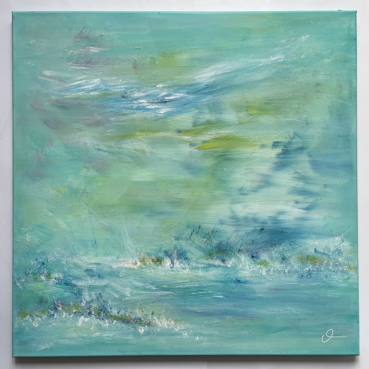 Impressionistic Abstract Acrylic Painting By Maria Bevilacqua-Fischer, 24 X 24", The Atmosphere In-Between, Original Artwork