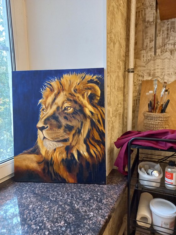 Totem Lion 60x50 cm Animal oil portrait