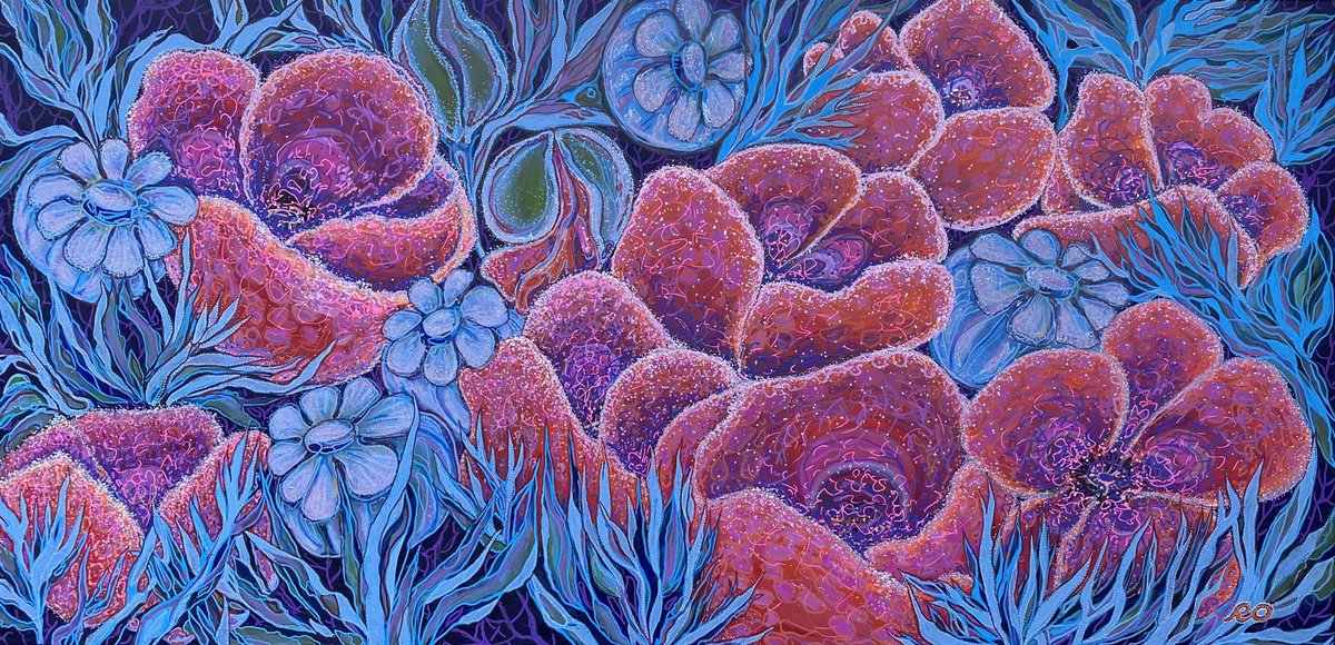  Frosty Poppies By Olga Rokhmanyuk | Roartus, 48 X 24, Artwork For Sale On Artfinder
