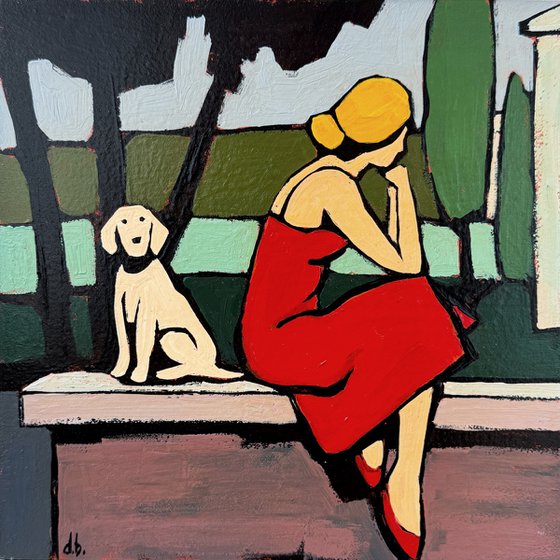 Woman And Dog Small Original Painting