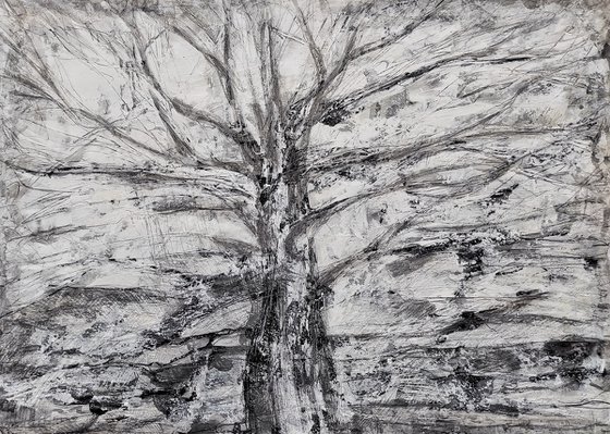Black textured abstract landscape Tree's ghost