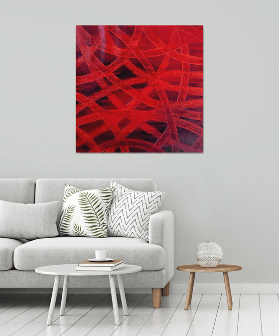 No escape from Love  - large  red abstract painting