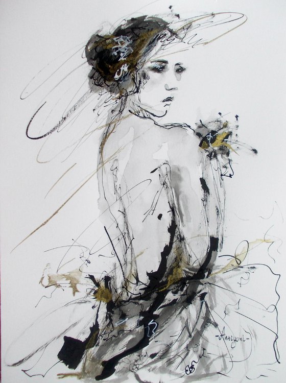Woman  ink drawing series-Figurative drawing on paper-Special price
