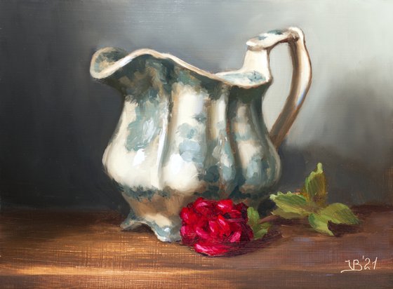 Antique Pitcher and a Red Rose