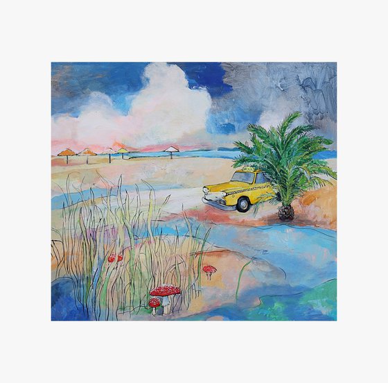 Сhecker. Mushrooms. Beach