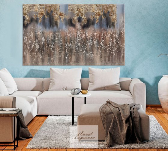 Extra large Abstract painting, Gold Leaf wall art